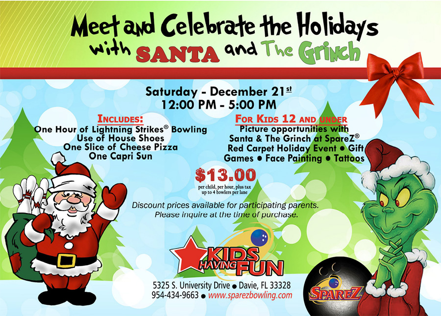 Davie Florida Santa 2024 - Grinch - Bowling Holiday Event